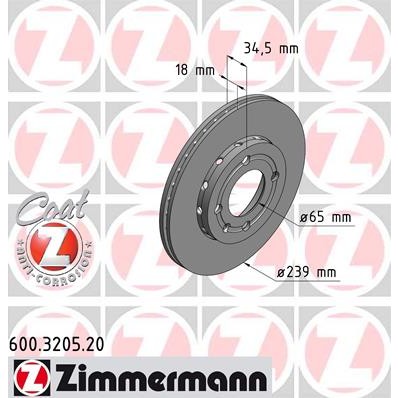 Слика на кочионен диск ZIMMERMANN COAT Z 600.3205.20 за VW Lupo (6X1,6E1) 1.4 FSI - 105 коњи бензин