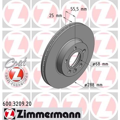 Слика на кочионен диск ZIMMERMANN COAT Z 600.3209.20 за Seat Alhambra (7V8,7V9) 1.9 TDI - 115 коњи дизел