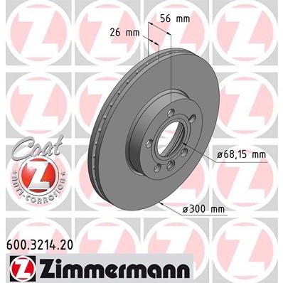 Слика на кочионен диск ZIMMERMANN COAT Z 600.3214.20 за VW Transporter T4 Box 2.4 D - 78 коњи дизел