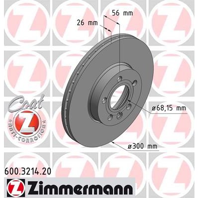 Слика на кочионен диск ZIMMERMANN COAT Z 600.3214.20 за VW Transporter T4 Bus 2.4 D Syncro - 78 коњи дизел