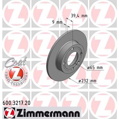 Слика на кочионен диск ZIMMERMANN COAT Z 600.3217.20 за VW Polo 3 Variant (6kv5) 1.4 16V - 75 коњи бензин