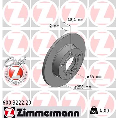 Слика на кочионен диск ZIMMERMANN COAT Z 600.3222.20 за VW Caddy 3 Box 1.9 TDI - 75 коњи дизел