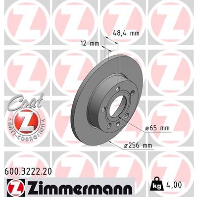 Слика на кочионен диск ZIMMERMANN COAT Z 600.3222.20 за VW Vento 3 Sedan (1K2) 2.0 TFSI - 200 коњи бензин