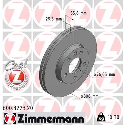 Слика на кочионен диск ZIMMERMANN COAT Z 600.3223.20 за VW Transporter 6 Box (SGA, SGH) 2.0 TDI - 84 коњи дизел