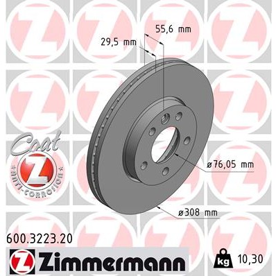 Слика на кочионен диск ZIMMERMANN COAT Z 600.3223.20 за VW Transporter 6 Bus (SGB, SGG, SGJ) 2.0 TSI - 150 коњи бензин