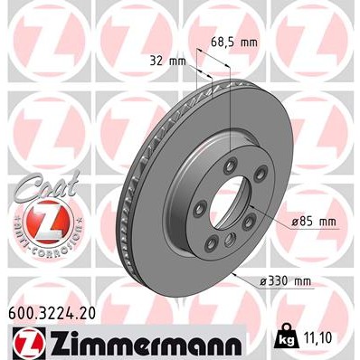 Слика на кочионен диск ZIMMERMANN COAT Z 600.3224.20 за Porsche Cayenne (955, 9PA) S - 385 коњи бензин