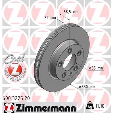 Слика на кочионен диск ZIMMERMANN COAT Z 600.3225.20 за Porsche Cayenne (955, 9PA) S - 385 коњи бензин