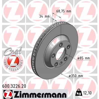 Слика на кочионен диск ZIMMERMANN COAT Z 600.3226.20 за Porsche Cayenne (955, 9PA) S - 385 коњи бензин