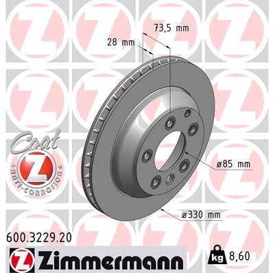 Слика на кочионен диск ZIMMERMANN COAT Z 600.3229.20 за Porsche Cayenne (955, 9PA) Turbo S - 500 коњи бензин