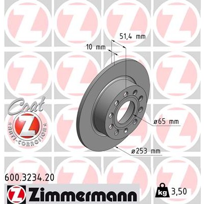 Слика на кочионен диск ZIMMERMANN COAT Z 600.3234.20 за Audi A3 Cabrio 1.4 TFSI - 125 коњи бензин