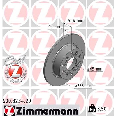 Слика на кочионен диск ZIMMERMANN COAT Z 600.3234.20 за Seat Toledo 3 (5P2) 2.0 TDI - 140 коњи дизел