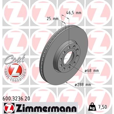 Слика на кочионен диск ZIMMERMANN COAT Z 600.3236.20 за Skoda Superb Sedan (3U4) 1.9 TDI - 130 коњи дизел