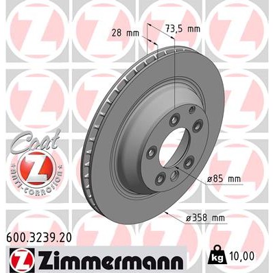 Слика на кочионен диск ZIMMERMANN COAT Z 600.3239.20 за Porsche Cayenne (955, 9PA) S - 385 коњи бензин