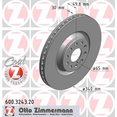 Слика на кочионен диск ZIMMERMANN COAT Z 600.3243.20 за Skoda Superb (3T4) 1.8 TSI 4x4 - 160 коњи бензин