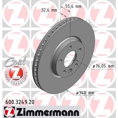 Слика на кочионен диск ZIMMERMANN COAT Z 600.3249.20 за VW Transporter 6 Box (SGA, SGH) 2.0 TDI - 84 коњи дизел