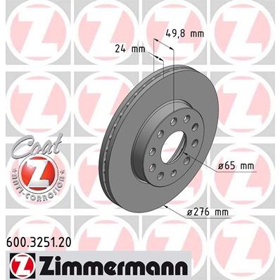 Слика на кочионен диск ZIMMERMANN COAT Z 600.3251.20 за Seat Leon ST (5F8) 1.0 TSI - 115 коњи бензин