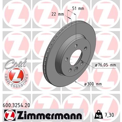 Слика на кочионен диск ZIMMERMANN COAT Z 600.3254.20 за VW Amarok Pickup 3.0 TDI 4motion - 163 коњи дизел