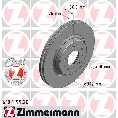 Слика на кочионен диск ZIMMERMANN COAT Z 610.1199.20 за Volvo C70 Coupe 2.5 - 170 коњи бензин