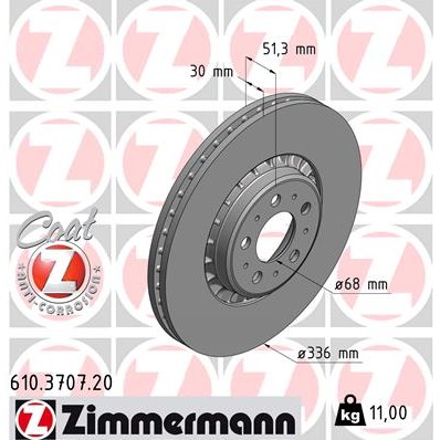 Слика на кочионен диск ZIMMERMANN COAT Z 610.3707.20 за Volvo XC 90 Estate D5 - 163 коњи дизел