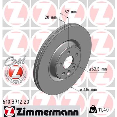 Слика на кочионен диск ZIMMERMANN COAT Z 610.3712.20 за Volvo V70 Estate D3 / D4 - 163 коњи дизел