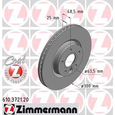 Слика на кочионен диск ZIMMERMANN COAT Z 610.3721.20 за Volvo V40 Hatchback D4 - 177 коњи дизел