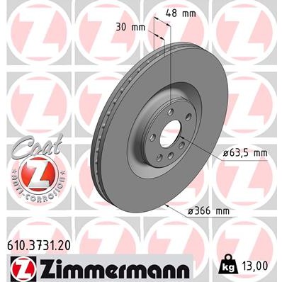 Слика на кочионен диск ZIMMERMANN COAT Z 610.3731.20 за Volvo XC90 2 D5 AWD - 235 коњи дизел