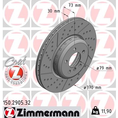 Слика на кочионен диск ZIMMERMANN FORMULA F COAT Z 150.2905.32 за BMW 3 Sedan F30 F35 F80 320 d - 200 коњи дизел