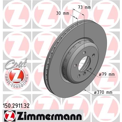 Слика на кочионен диск ZIMMERMANN FORMULA F COAT Z 150.2911.32 за BMW 3 Sedan F30 F35 F80 330 d - 258 коњи дизел