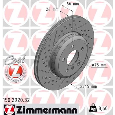 Слика на кочионен диск ZIMMERMANN FORMULA F COAT Z 150.2920.32 за BMW 3 Gran Turismo F34 335 i xDrive - 340 коњи бензин