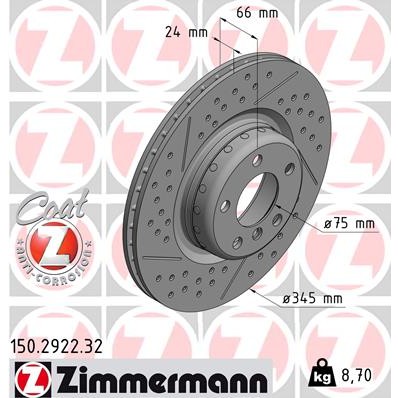 Слика на кочионен диск ZIMMERMANN FORMULA F COAT Z 150.2922.32 за BMW 1 F20 120 i - 184 коњи бензин