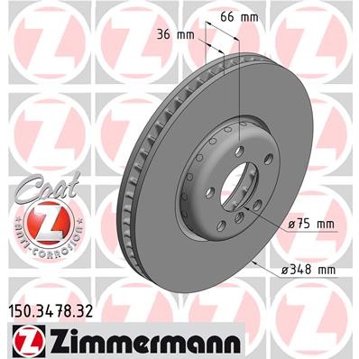 Слика на кочионен диск ZIMMERMANN FORMULA F COAT Z 150.3478.32 за BMW 7 Series F 730 d  xDrive - 258 коњи дизел