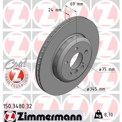 Слика на кочионен диск ZIMMERMANN FORMULA F COAT Z 150.3480.32 за BMW 7 Series F 730 d  xDrive - 258 коњи дизел