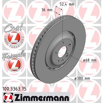 Слика на кочионен диск ZIMMERMANN FORMULA Z BRAKE DISC 100.3363.75 за Audi Q5 (8R) SQ5 TDI quattro - 326 коњи дизел