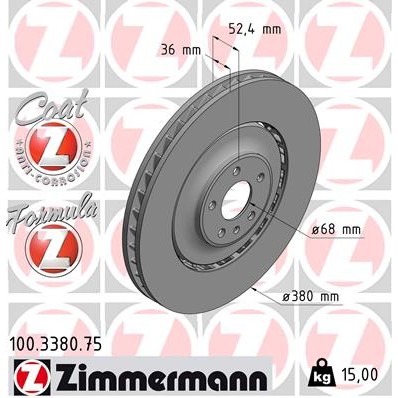 Слика на кочионен диск ZIMMERMANN FORMULA Z BRAKE DISC 100.3380.75 за Audi A6 Sedan (4G2, C7) 3.0 TDI - 204 коњи дизел