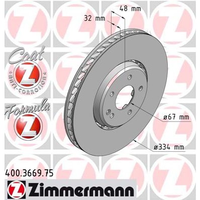 Слика на кочионен диск ZIMMERMANN FORMULA Z BRAKE DISC 400.3669.75 за Mercedes CLK (c208) 55 AMG (208.374) - 347 коњи бензин