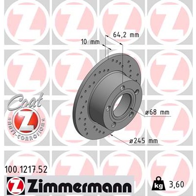 Слика на кочионен диск ZIMMERMANN SPORT BRAKE DISC COAT Z 100.1217.52 за Audi A6 Sedan (4A, C4) 2.0 - 100 коњи бензин