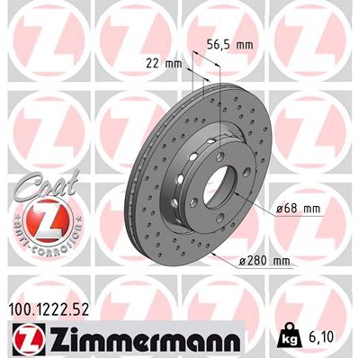 Слика на кочионен диск ZIMMERMANN SPORT BRAKE DISC COAT Z 100.1222.52 за Audi 80 Avant (8C, B4) 1.9 TDI - 90 коњи дизел