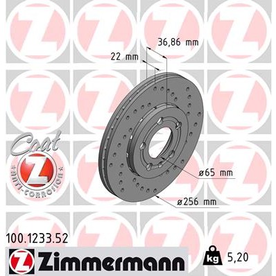 Слика на кочионен диск ZIMMERMANN SPORT BRAKE DISC COAT Z 100.1233.52 за VW Jetta 4 (1J2) 1.9 TDI - 150 коњи дизел