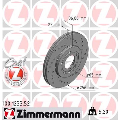 Слика на кочионен диск ZIMMERMANN SPORT BRAKE DISC COAT Z 100.1233.52 за VW Jetta 4 Estate (1J6) 1.6 16V - 105 коњи бензин