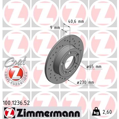 Слика на кочионен диск ZIMMERMANN SPORT BRAKE DISC COAT Z 100.1236.52 за Seat Ibiza 5 ST (6J8) 1.2 TSI - 110 коњи бензин