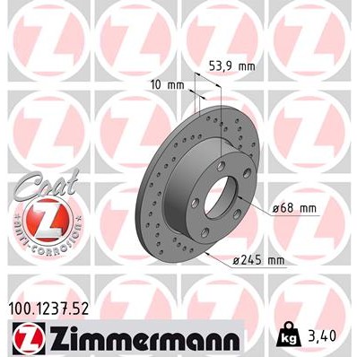 Слика на кочионен диск ZIMMERMANN SPORT BRAKE DISC COAT Z 100.1237.52 за Audi A6 Sedan (4B, C5) 2.8 quattro - 193 коњи бензин