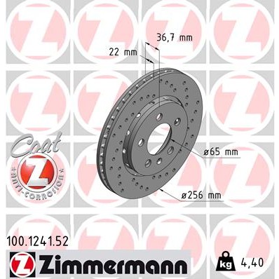 Слика на кочионен диск ZIMMERMANN SPORT BRAKE DISC COAT Z 100.1241.52 за Seat Toledo 2 Saloon (1M2) 2.3 V5 - 150 коњи бензин