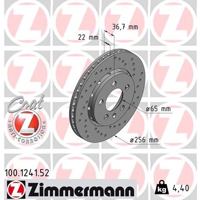 Слика на кочионен диск ZIMMERMANN SPORT BRAKE DISC COAT Z 100.1241.52 за VW Jetta 4 (1J2) 1.9 SDI - 68 коњи дизел