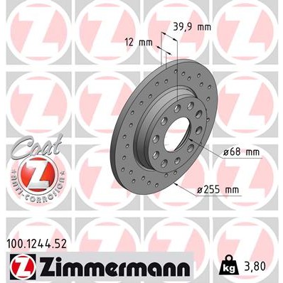 Слика на кочионен диск ZIMMERMANN SPORT BRAKE DISC COAT Z 100.1244.52 за Seat Exeo ST (3R5) 1.6 - 102 коњи бензин