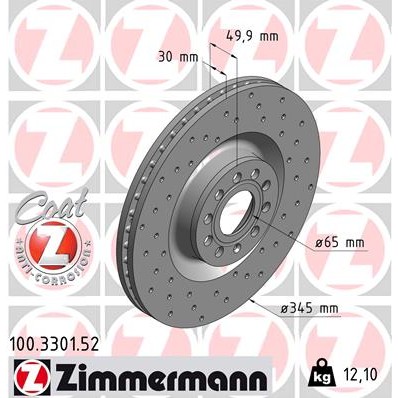 Слика на кочионен диск ZIMMERMANN SPORT BRAKE DISC COAT Z 100.3301.52 за VW EOS (1F7,1F8) 2.0 TFSI - 200 коњи бензин