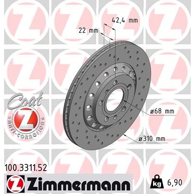 Слика на кочионен диск ZIMMERMANN SPORT BRAKE DISC COAT Z 100.3311.52 за VW Phaeton (3D2) 4.2 V8 4motion - 335 коњи бензин