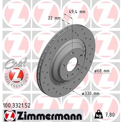 Слика на кочионен диск ZIMMERMANN SPORT BRAKE DISC COAT Z 100.3321.52 за Audi A6 Sedan (4F2, C6) 4.2 quattro - 335 коњи бензин