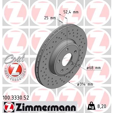 Слика на кочионен диск ZIMMERMANN SPORT BRAKE DISC COAT Z 100.3330.52 за Audi A4 Avant (8K5, B8) 1.8 TFSI - 170 коњи бензин