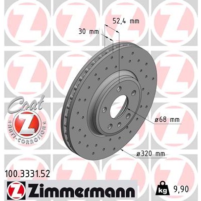 Слика на кочионен диск ZIMMERMANN SPORT BRAKE DISC COAT Z 100.3331.52 за Audi A4 Avant (8K5, B8) 2.0 TFSi - 211 коњи бензин