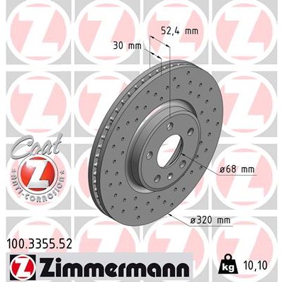 Слика на кочионен диск ZIMMERMANN SPORT BRAKE DISC COAT Z 100.3355.52 за Audi A5 (8T3) 2.0 TFSI quattro - 211 коњи бензин